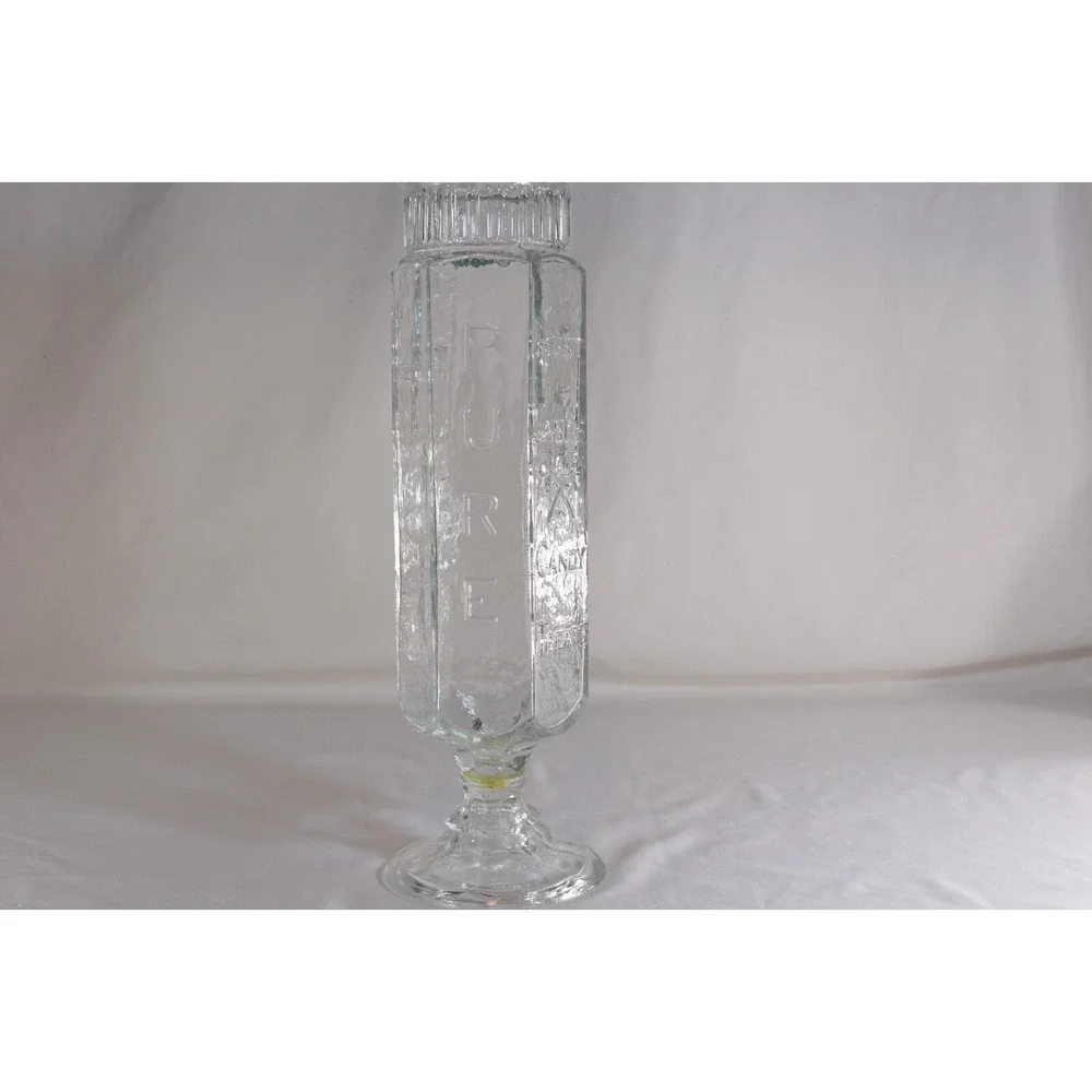 Aunt Janes Candy Treats Glass Apothecary Jar Hexagon Pedestal Clear 17 Inch